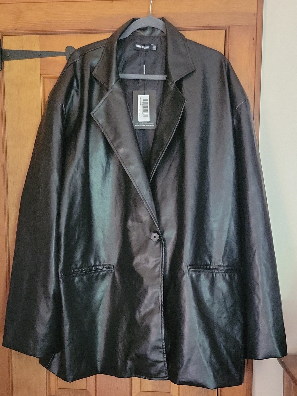 Black Leather Blazer Style Jacket - Women’s Plus Size